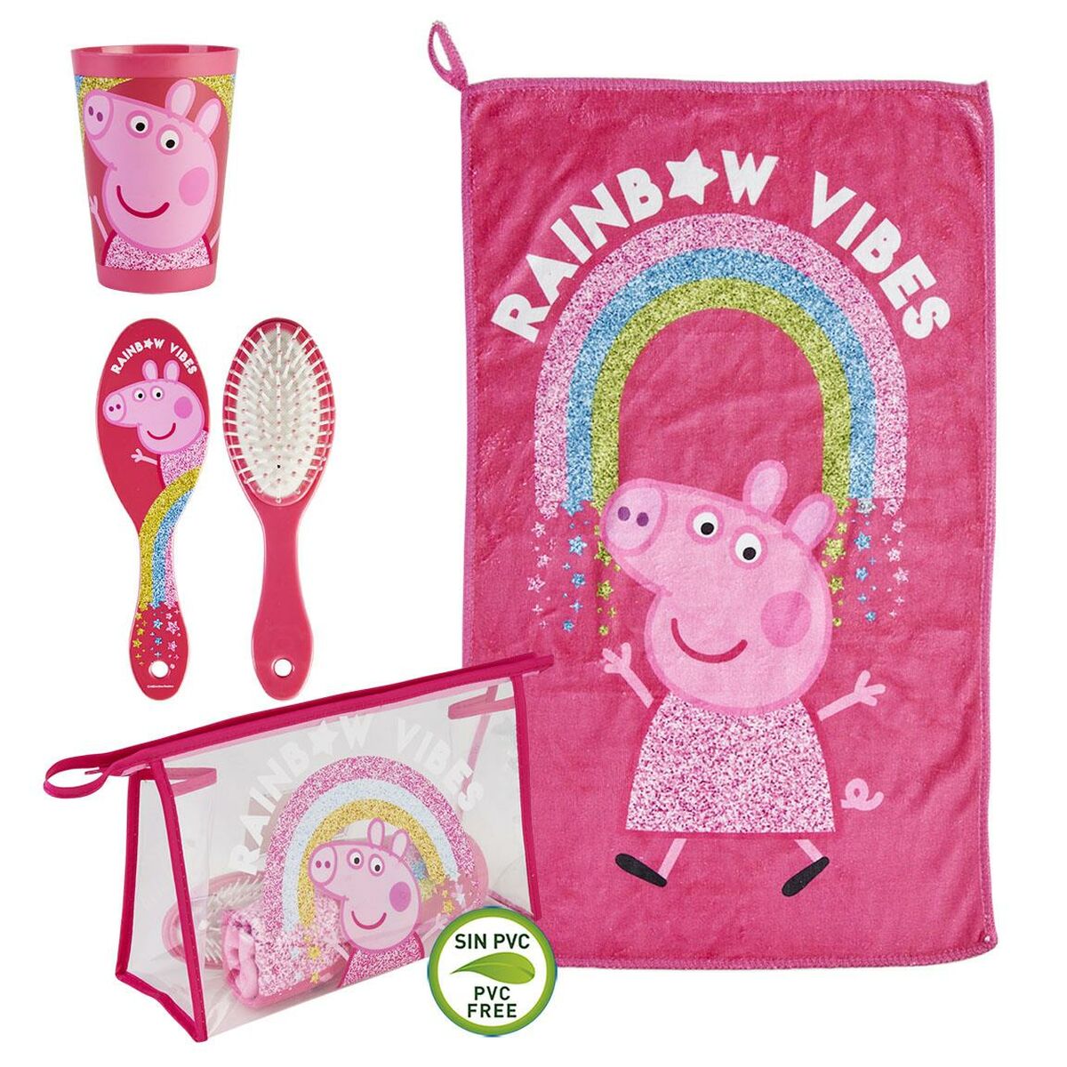 Peppa Pig Kulturtasche mit Zubehör – Fuchsia (4-teilig) - Twistify